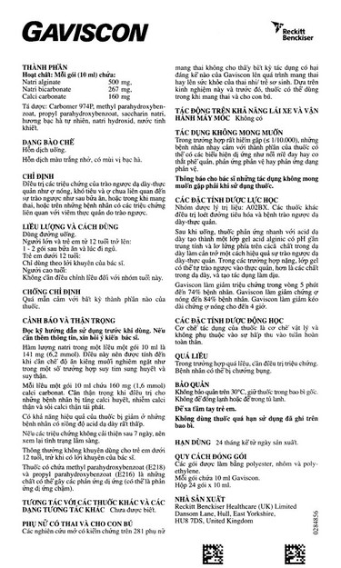 Hỗn dịch Gaviscon Reckitt Benckiser điều trị trào ngược dạ dày, thực quản (24 gói x 10ml) - Ảnh 2