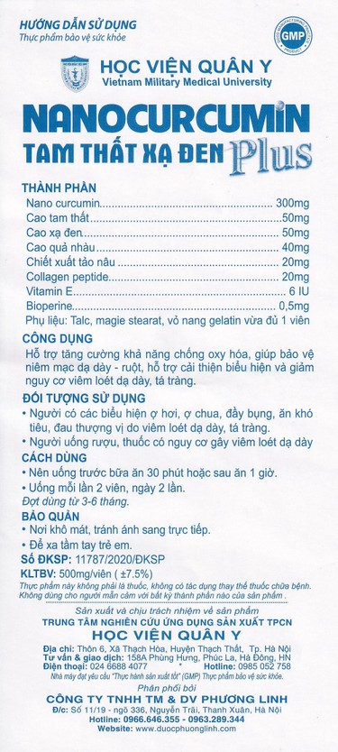 Viên uống Nanocurcumin Tam Thất Xạ Đen Plus giảm viêm loét dạ dày, tá tràng (3 vỉ x 10 viên) - Ảnh 2