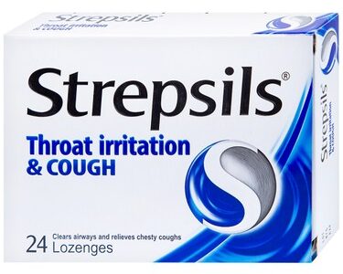 Viên ngậm Strepsils Throat Irritation & Cough Reckitt Benckiser giúp làm sạch đường thở và kiểm soát ho (2 vỉ x 12 viên)